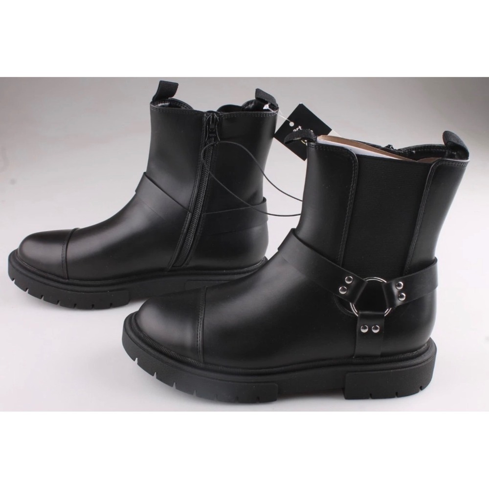Art Class Kids Black Harness Moto Boots Lug Sole Side Zip Size 3 NEW - Picture 3 of 4